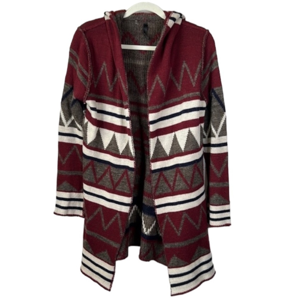 Elan Geometric Western Aztec Hooded Open Wool Cardigan Size M